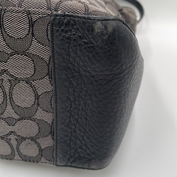 - Coach Black Signature Jacquard and Leather Tote Satchel Bag - Picture 7 of 11